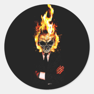 Skull on fire classic round sticker