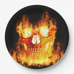Skull on Fire Paper Plate