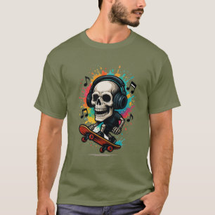 Skull on Skates with Headphones – Music & Color Sp T-Shirt