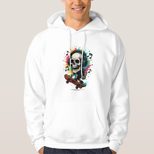 Skull on Skates with Headphones – Music & Colour S Hoodie (Front)