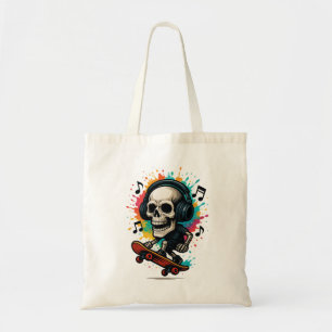 Skull on Skates with Headphones – Music & Colour S Tote Bag
