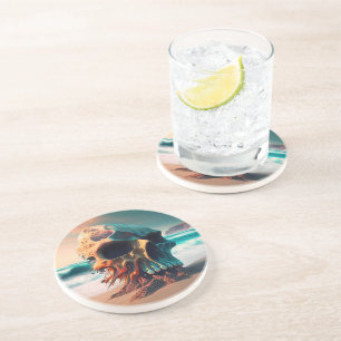 Skull on the beach coaster
