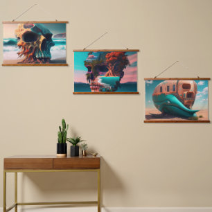 Skull on the beach hanging tapestry