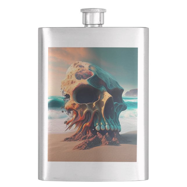 Skull on the beach hip flask (Front)