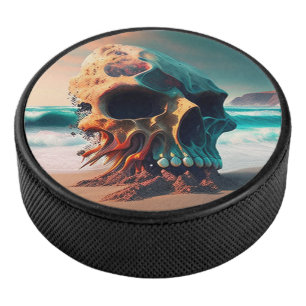 Skull on the beach hockey puck