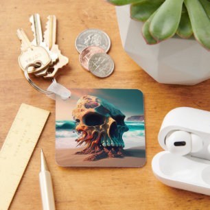 Skull on the beach key ring