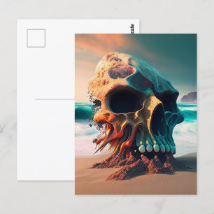 Skull on the beach postcard