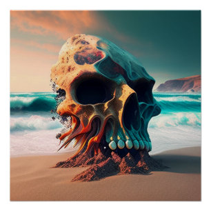 Skull on the beach poster