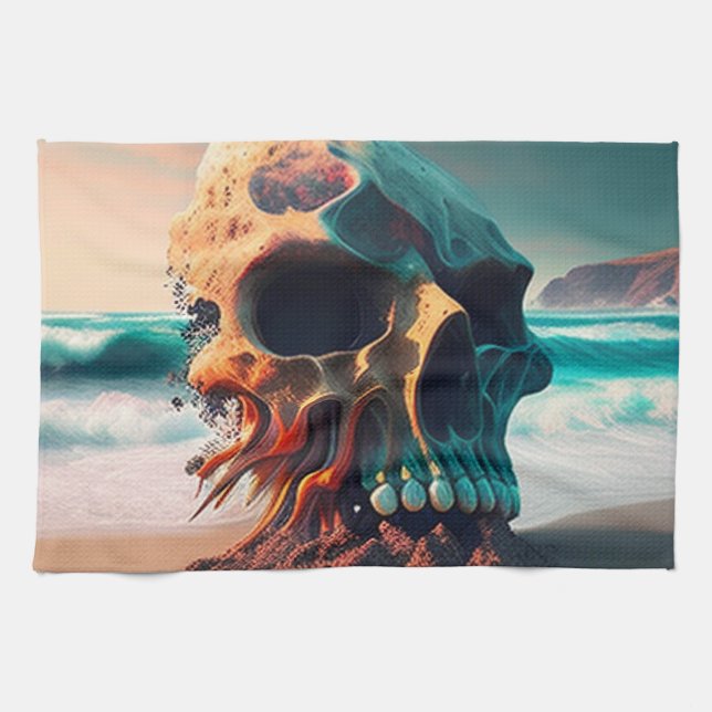 Skull on the beach tea towel (Horizontal)