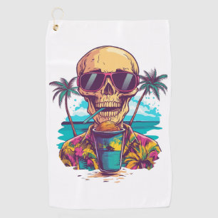 Skull on Vacation � Chill Funny Beach Skeleton Golf Towel