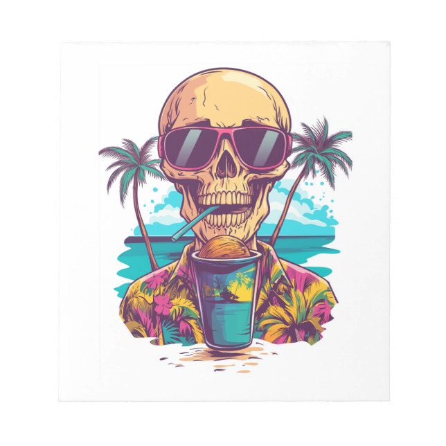 Skull on Vacation � Chill Funny Beach Skeleton Notepad (Front)