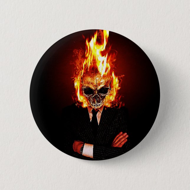 Skull one fire 6 cm round badge (Front)