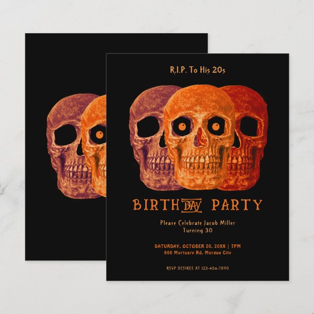 Skull Orange Gothic Birthday RIP To His 20s Budget (Front/Back)
