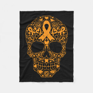 Skull Orange Ribbon Leukaemia Cancer Awareness Mex Fleece Blanket