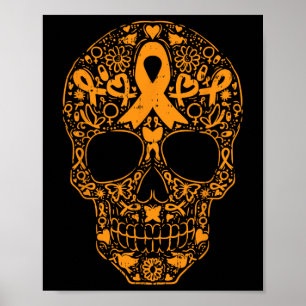 Skull Orange Ribbon Leukaemia Cancer Awareness Mex Poster