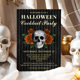 Skull Orange Roses Halloween Cocktail Party Gold