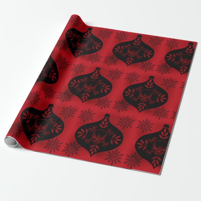 Skull Ornament Red and Black Wrapping Paper (Unrolled)