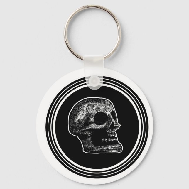 SKULL - Oval Black & White Key Ring (Front)