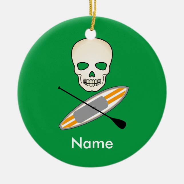 Skull & Paddleboard Ceramic Tree Decoration (Front)