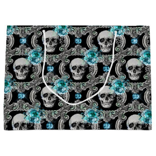 Skull Pattern Blue Floral Large Gift Bag