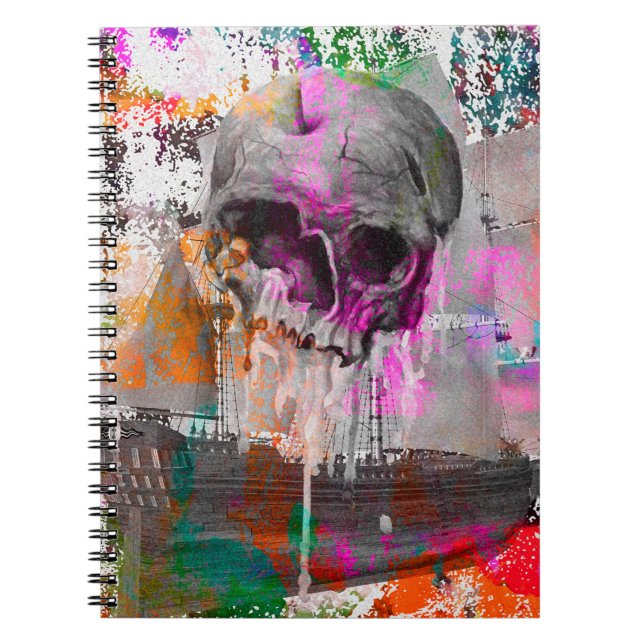 skull pattern. colourful effects ship skull abstra notebook (Front)