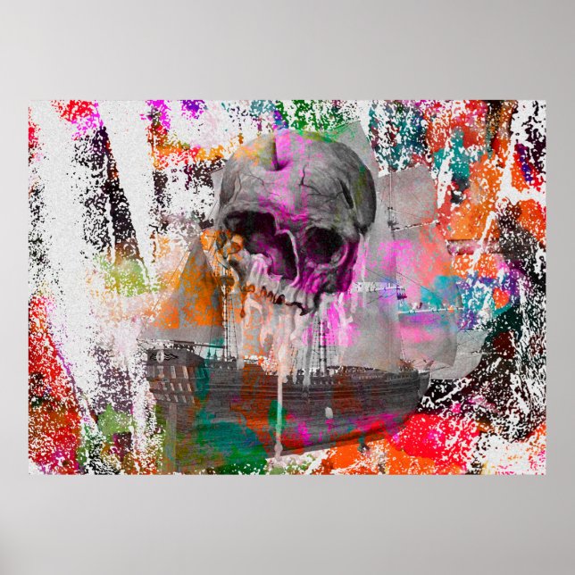skull pattern. colourful effects ship skull abstra poster (Front)