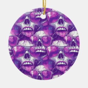 Skull Pattern Design with Purple Sunglasses Ceramic Tree Decoration