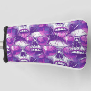 Skull Pattern Design with Purple Sunglasses Golf Head Cover