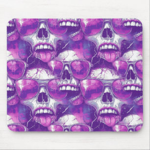 Skull Pattern Design with Purple Sunglasses Mouse Mat