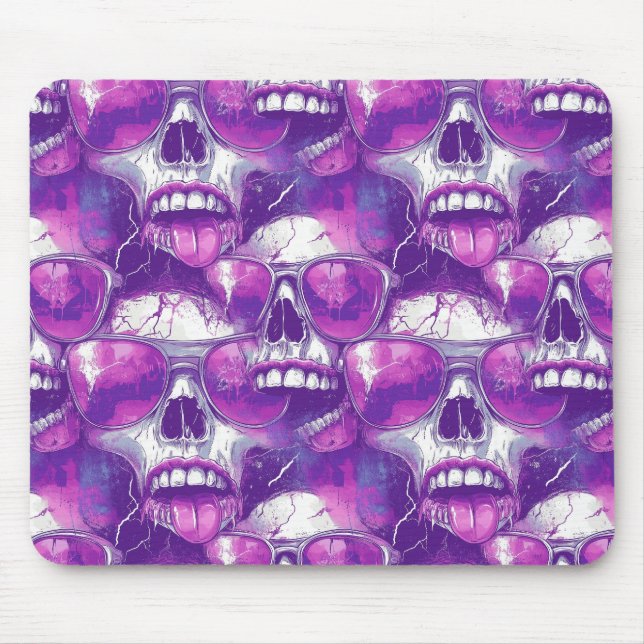 Skull Pattern Design with Purple Sunglasses Mouse Mat (Front)
