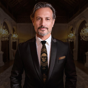 Skull Pattern   Neck Tie   Black