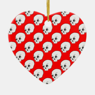 Skull Pattern On Red Background Ceramic Tree Decoration
