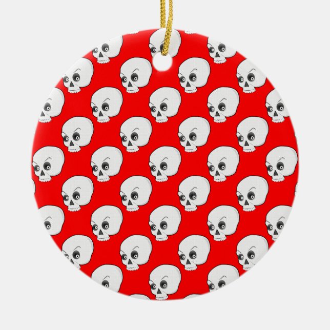 Skull Pattern On Red Background Ceramic Tree Decoration (Front)