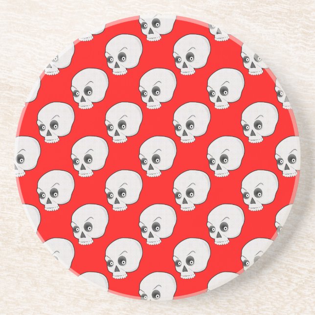 Skull Pattern On Red Background Coaster (Front)