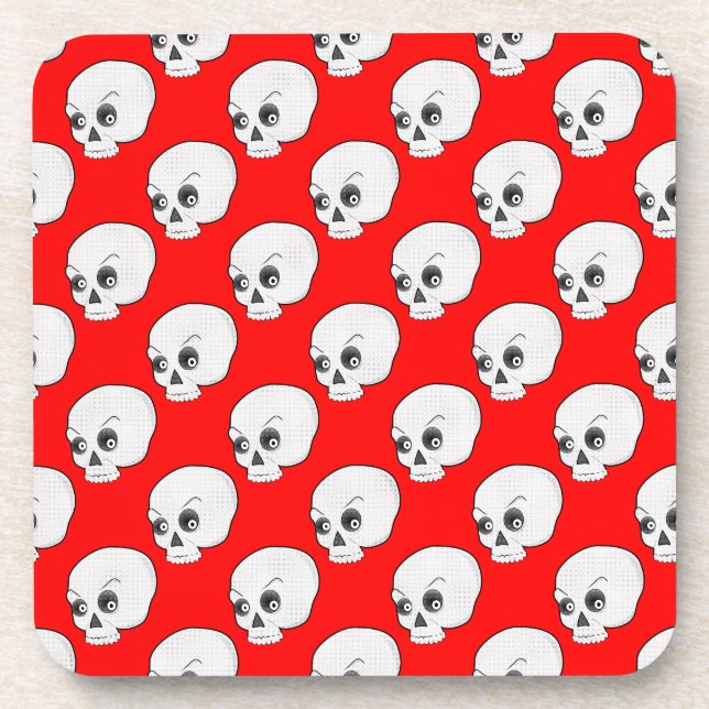 Skull Pattern On Red Background Coaster (Front)