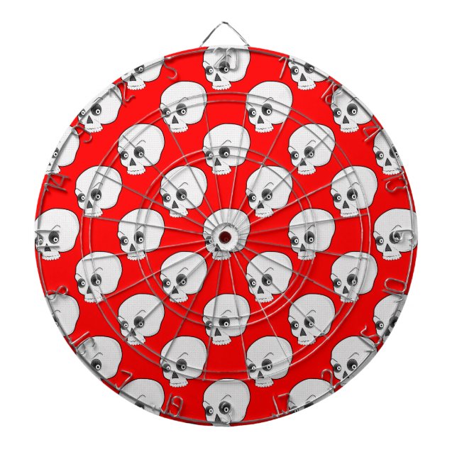 Skull Pattern On Red Background Dartboard (Front)