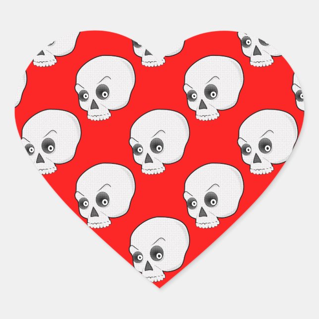 Skull Pattern On Red Background Heart Sticker (Front)