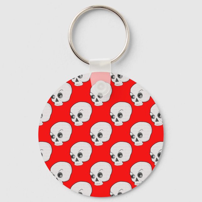 Skull Pattern On Red Background Key Ring (Front)