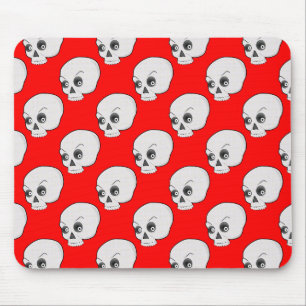 Skull Pattern On Red Background Mouse Mat