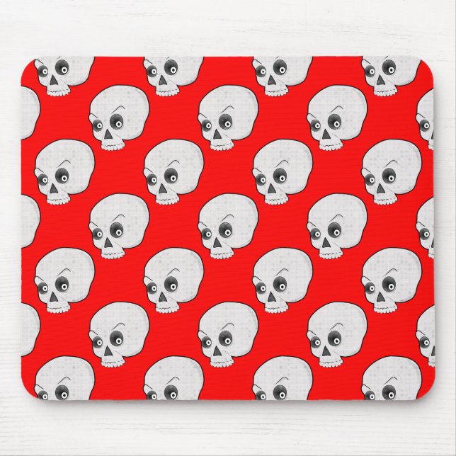 Skull Pattern On Red Background Mouse Mat (Front)