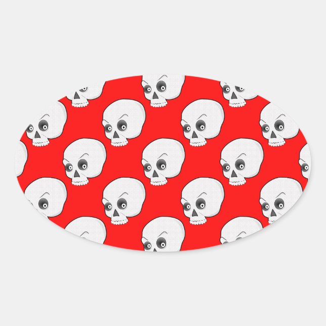 Skull Pattern On Red Background Oval Sticker (Front)