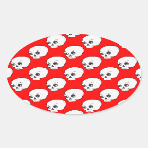 Skull Pattern On Red Background Oval Sticker