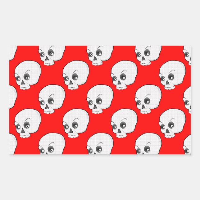 Skull Pattern On Red Background Rectangular Sticker (Front)