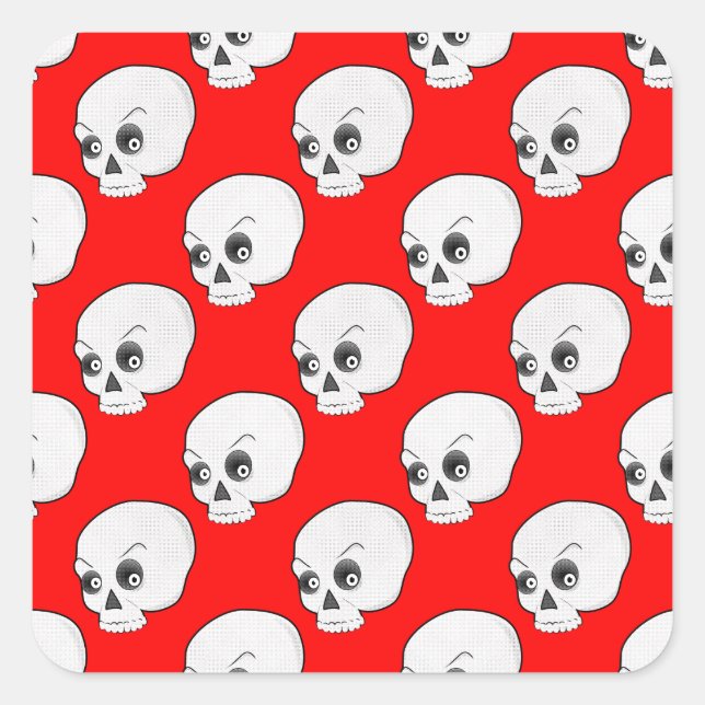 Skull Pattern On Red Background Square Sticker (Front)