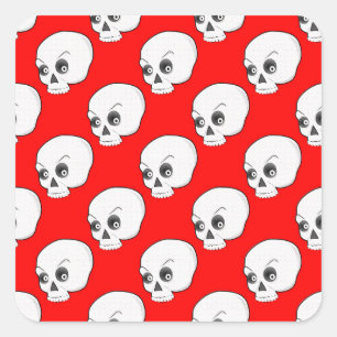 Skull Pattern On Red Background Square Sticker