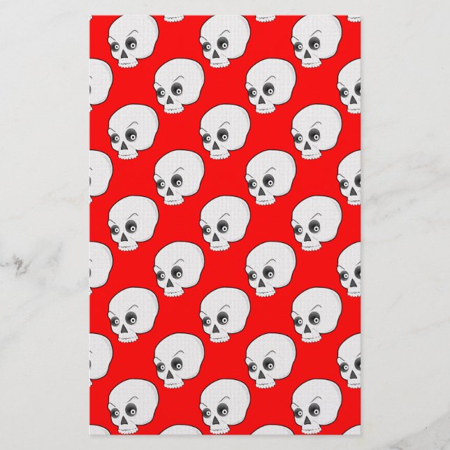 Skull Pattern On Red Background Stationery (Front)