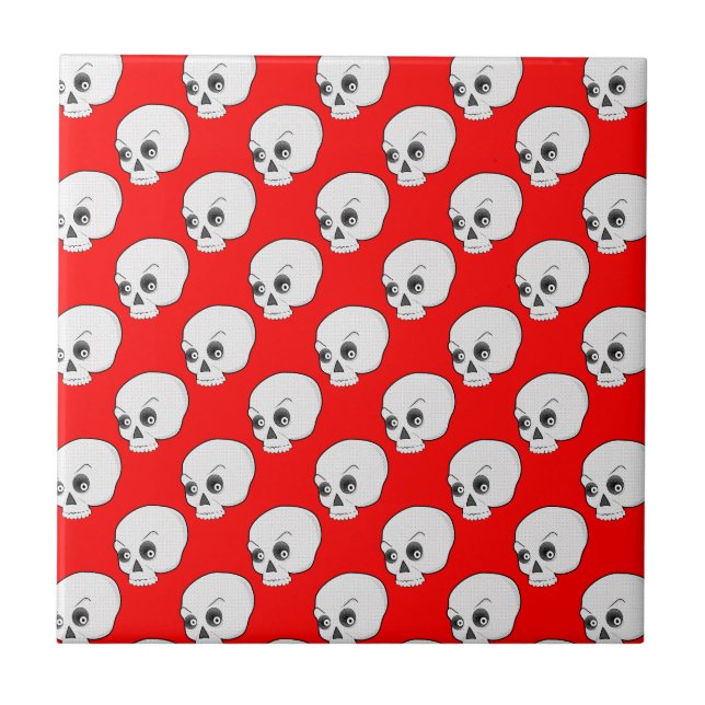 Skull Pattern On Red Background Tile (Front)