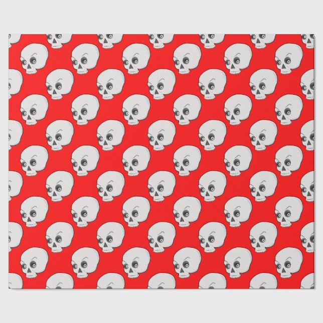 Skull Pattern On Red Background Wrapping Paper (Seam)