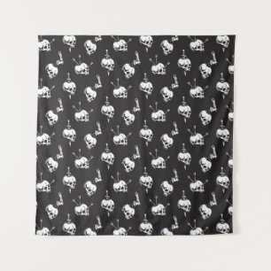 Skull Pattern with Weapons: Dark Background. Tapestry