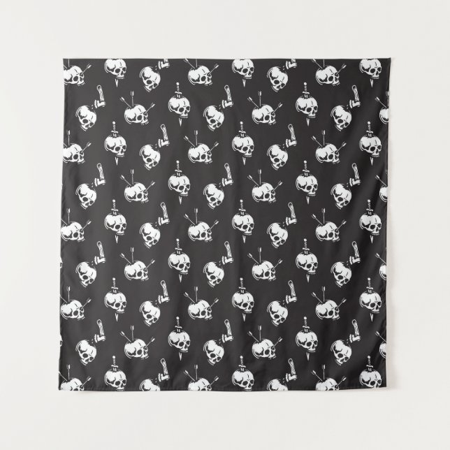 Skull Pattern with Weapons: Dark Background. Tapestry (Front)